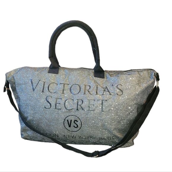 Victorias Secret Limited Edition Silver Glitter Weekender Tote Bag NWOT - Picture 3 of 15